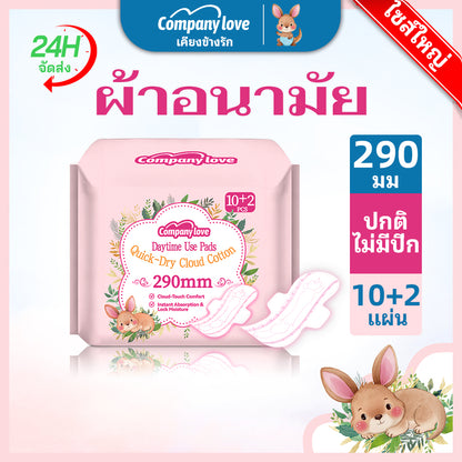 Company Love 卫生巾超薄防侧漏卫生巾 12 片装，带翼，带来舒适和支撑。采用 100% 纯棉制成，柔软舒适。