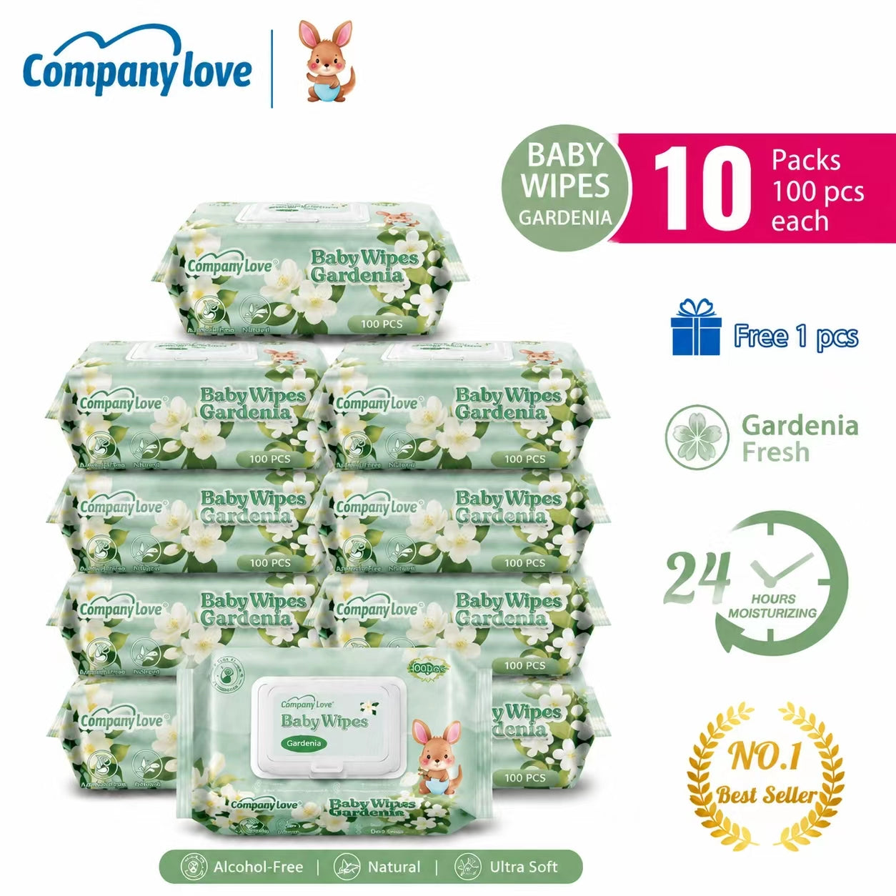 Company Love Baby Wipes 湿巾 大包装 500片 温和配方 婴儿清洁湿巾 温和配方 男童 女童 新生儿 Gardenia wipes