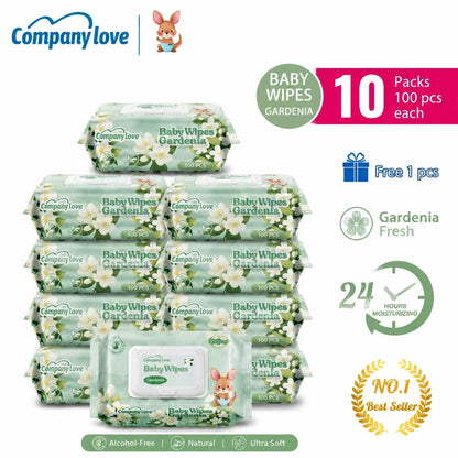 Company Love ทิชชู่เปียกเด็ก สูตรอ่อนโยน กลิ่นดอกพุด 1000 แผ่น (10 แพ็ค)