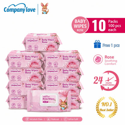 Company Love Baby Wipes ทิชชู่เปียกเด็ก สูตรอ่อนโยน กลิ่นดอกกุหลาบ 100 แผ่น