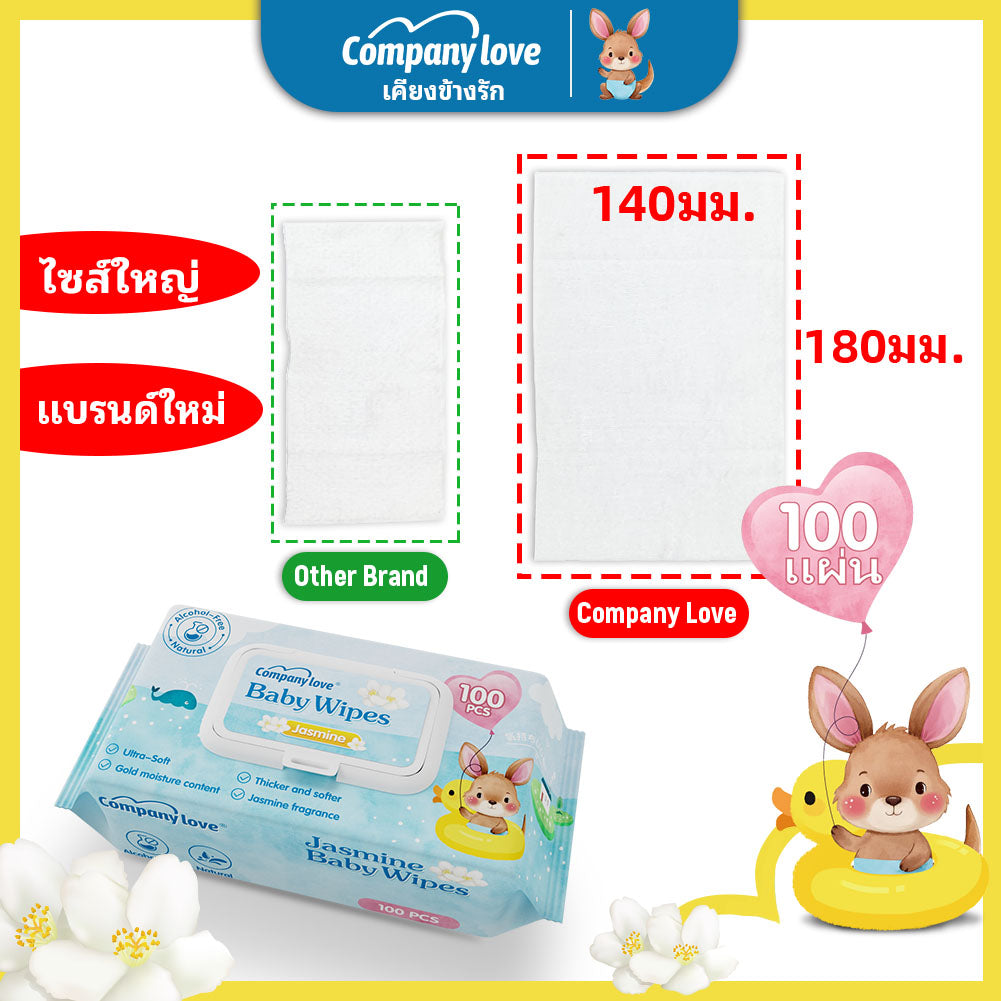 【ซึมเร็วสุด!！】ทิชชู่เปียก กลิ่นดอกมะลิ กระดาษเปียก Comapny Love Baby Wipes มีฝาปิด ขนาดพกพา ไม่มีแอลกอฮอล์ พร้อมจัดส่ง ทิชชู