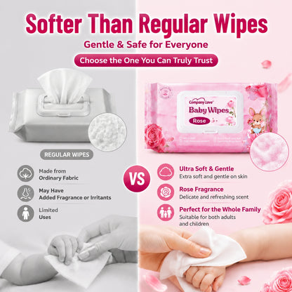 Company Love Baby Wipes ทิชชู่เปียกเด็ก สูตรอ่อนโยน กลิ่นดอกกุหลาบ 100 แผ่น