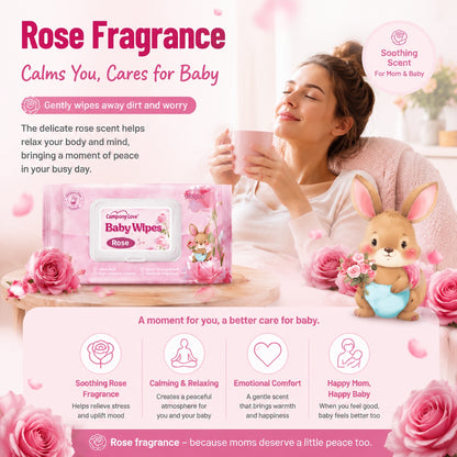 Company Love Baby Wipes ทิชชู่เปียกเด็ก สูตรอ่อนโยน กลิ่นดอกกุหลาบ 100 แผ่น