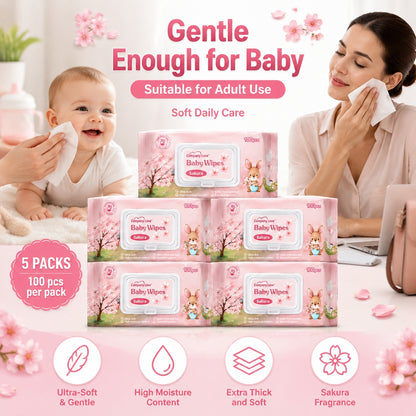 [THAILAND FREE SHIPPING] Company Love Sakura Baby Wipes 500 Sheets | 100 Sheets × 5 Packs
