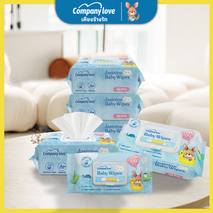 【ส่งฟรี 10 ชุด】ทิชชู่เปียกเด็ก Company Love กลิ่นดอกมะลิ สูตรไม่มีแอลกอฮอล์ มีฝาปิด (100 แผ่น x 10 แพ็ค)