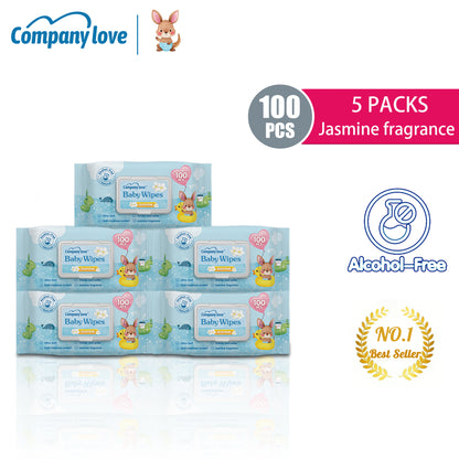【จัดส่งฟรี 5 แพ็ค！！】Comapny Love ทิชชู่เปียกเด็ก กลิ่นดอกมะลิ สูตรไม่มีแอลกอฮอล์ (100 แผ่น/แพ็ค, เซ็ต 5 แพ็ค)