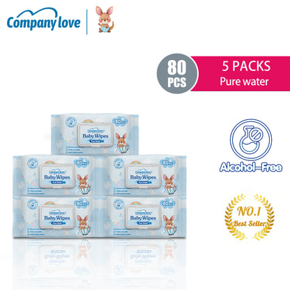 [จัดส่งฟรี 5 แพ็ค]Company Love ทิชชู่เปียกเด็ก 80 แผ่น x 5 ห่อ (400 แผ่น) สูตรอ่อนโยน ปราศจากแอลกอฮอล์