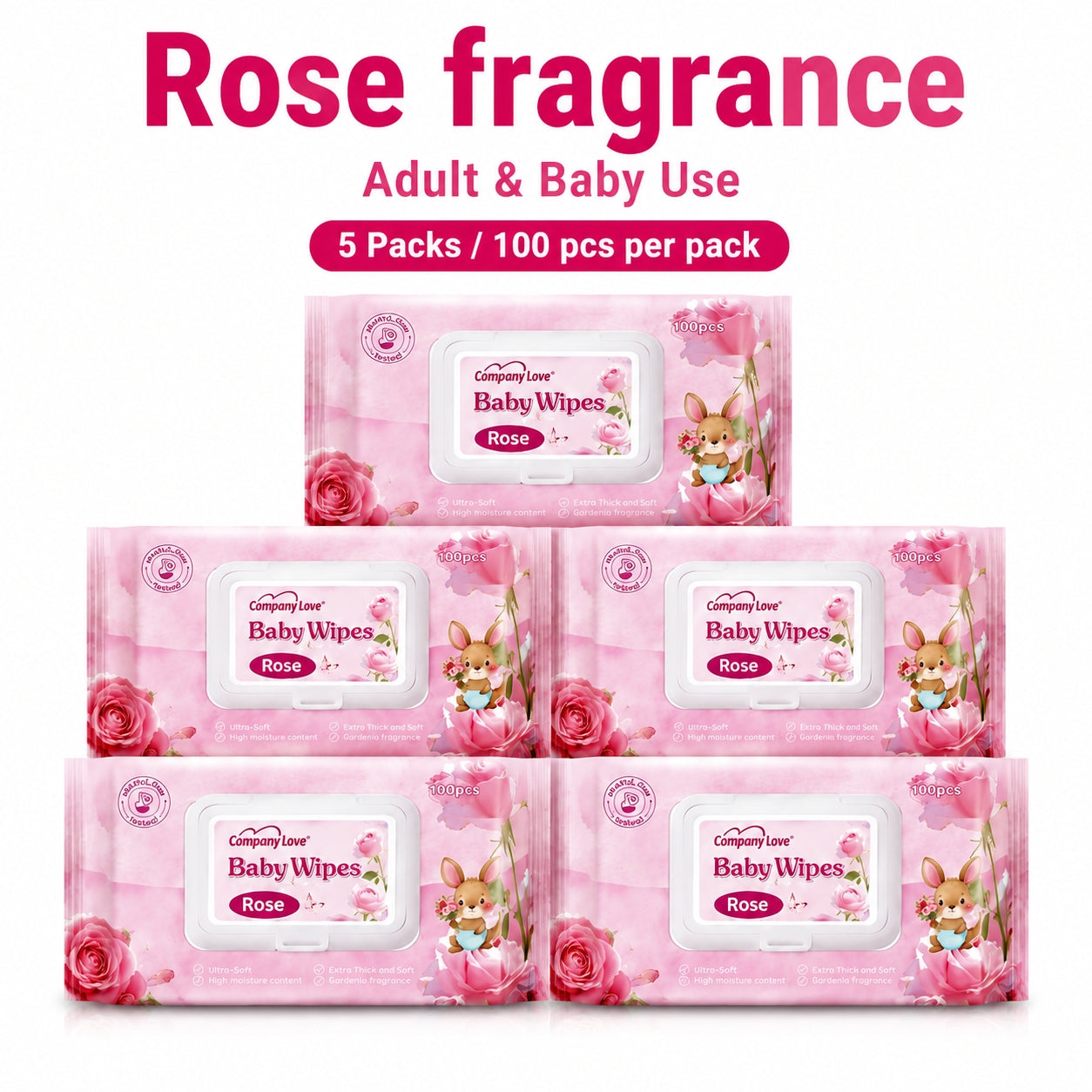 Company Love Baby Wipes ทิชชู่เปียก ห่อใหญ่ 500 แผ่น สูตรอ่อนโยน ผ้าเช็ดทำความสะอาดสำหรับเด็ก สูตรอ่อนโยน ทิชชู่เปียก เด็กผู้ชาย เด็กหญิง เด็กแรกเกิด Rose wipes