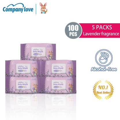 【จัดส่งฟรี 5 แพ็ค】ทิชชู่เปียกเด็ก กลิ่นลาเวนเดอร์ Comapny Love สูตรไม่มีแอลกอฮอล์ (100 แผ่น/แพ็ค รวม 5 แพ็ค 500 แผ่น)