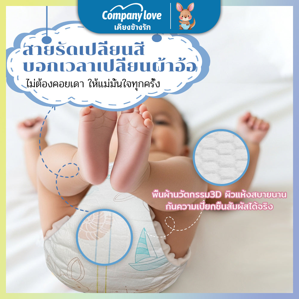 【Free 3 Pcs】Company Love Baby Diaper Tape Pants กางเกงผ้าอ้อมเด็ก-NB68/M42/L40 /XL38/XXL34/XXXL32/XXXXL30 แพมเพิส ผ้าอ้อมเด็กสำเร็จรูป