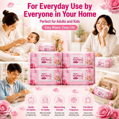Company Love Baby Wipes ทิชชู่เปียกเด็ก สูตรอ่อนโยน กลิ่นดอกกุหลาบ 100 แผ่น