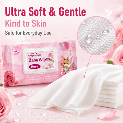 Company Love Baby Wipes ทิชชู่เปียกเด็ก สูตรอ่อนโยน กลิ่นดอกกุหลาบ 100 แผ่น