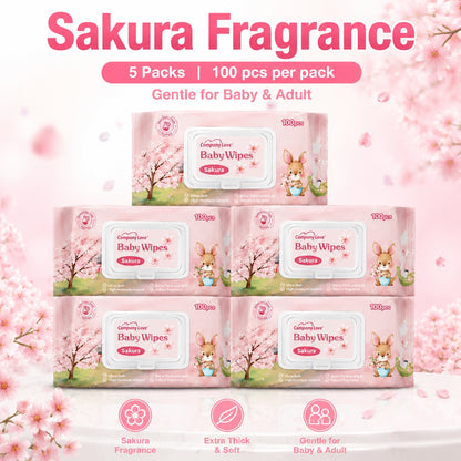 [THAILAND FREE SHIPPING] Company Love Sakura Baby Wipes 500 Sheets | 100 Sheets × 5 Packs