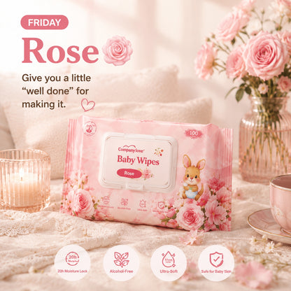Company Love Baby Wipes ทิชชู่เปียกเด็ก สูตรอ่อนโยน กลิ่นดอกกุหลาบ 100 แผ่น