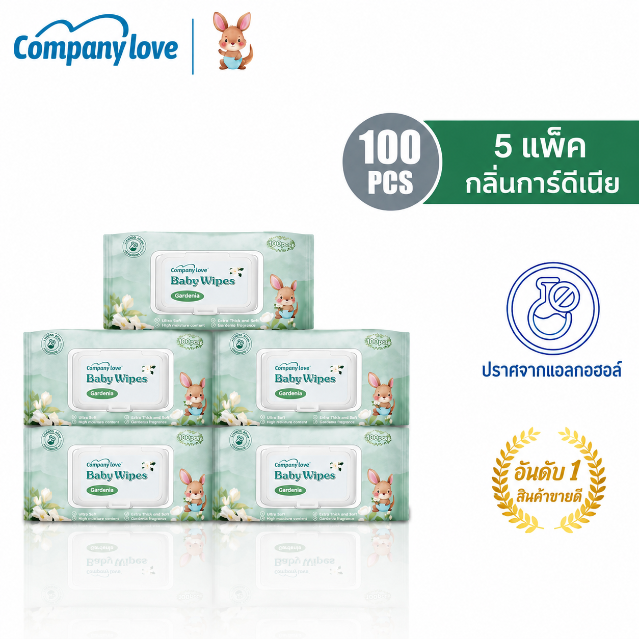 Company Love Baby Wipes ทิชชู่เปียก ห่อใหญ่ 500 แผ่น สูตรอ่อนโยน ผ้าเช็ดทำความสะอาดสำหรับเด็ก สูตรอ่อนโยน ทิชชู่เปียก เด็กผู้ชาย เด็กหญิง เด็กแรกเกิด Gardenia wipes